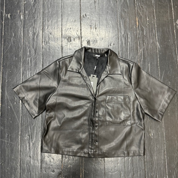Apparis Tops - Faux Leather Black Shirt Jacket